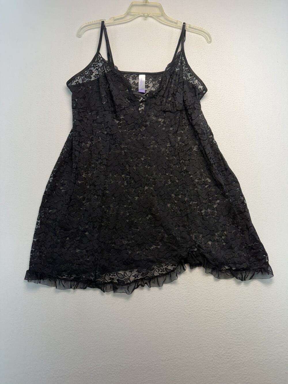 Secret Treasures Black Lace Chemise with Scalloped Trim/ Bow 2XL Sexy sheer